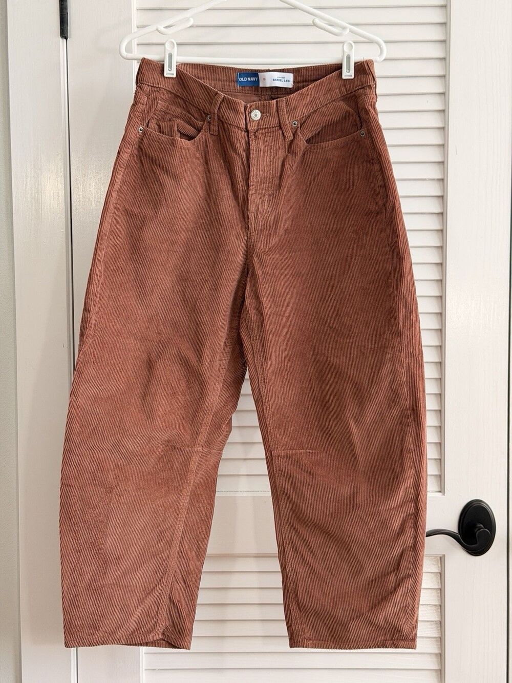 Old Navy High Rise Barrel Leg Corduroy Pants 10 Rust Brown Cropped Ankle